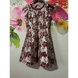 Rare Edition Kids Girls Dress Sparkling Red Floral Gold Embroidered Stones Sz 16